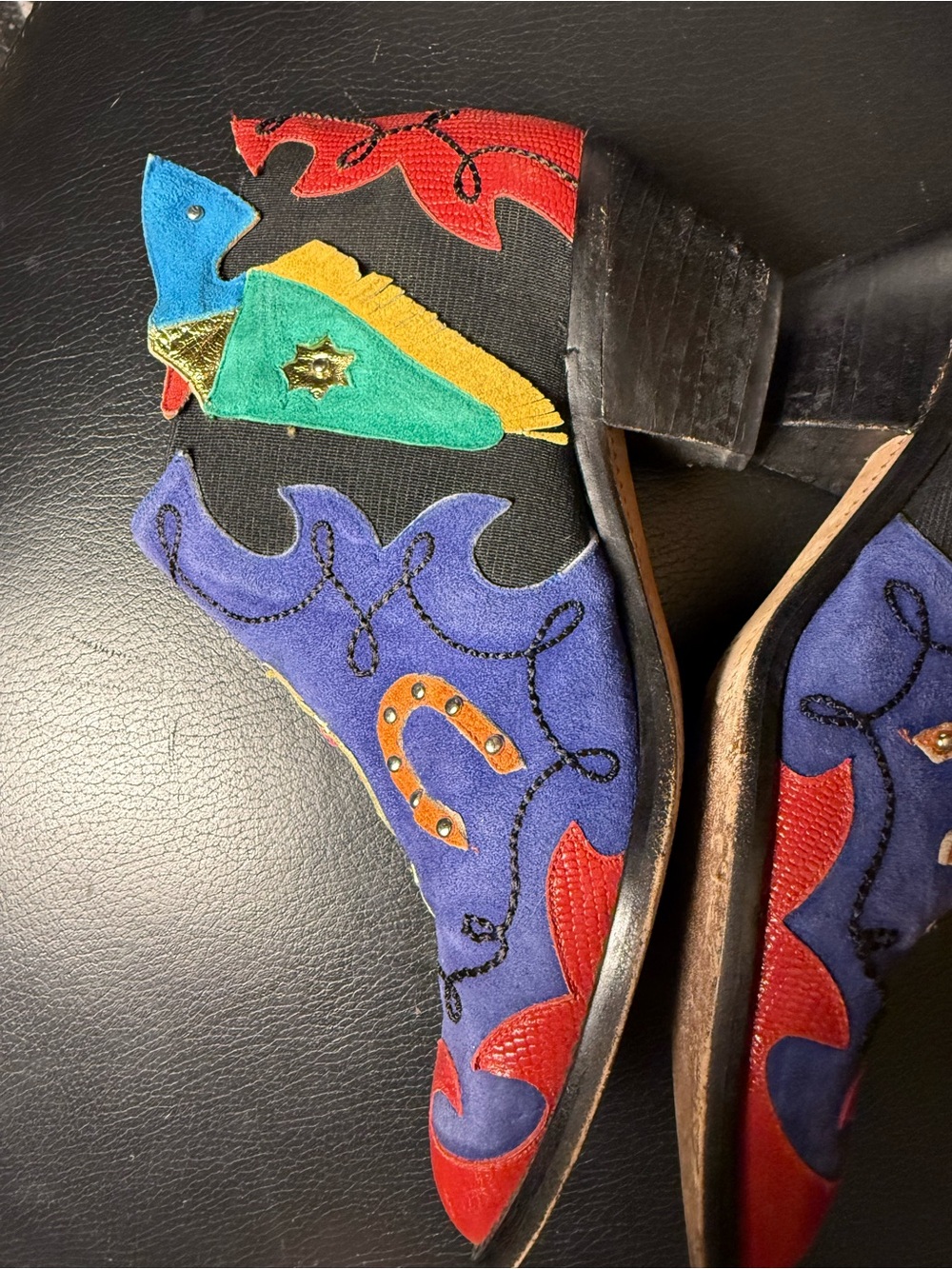 Vintage Zalo Western Cowgirl Boots Size 7M Colorful Leather Appliqué Spain 2" - Picture 6 of 16
